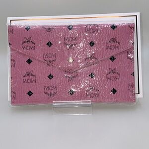 MCM Pink Monogram Envelope Clutch